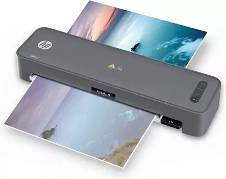 HP Laminator (Business Card Size / A4 / A3 Compatible) 4 Rollers Warm-up in about 1 second Easy to use Compatible with 100-150 micron film