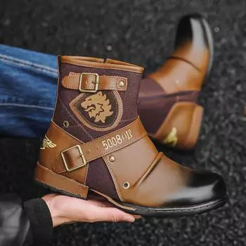HPIOPL5008 round head retro metal buckle side zipper men s boots OPP zipper bag packaging no shoe box 39 чёрный
