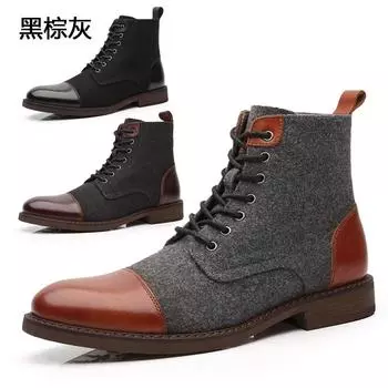 HPIOPL6072 men s high-top Martin boots, imitation wool European and American trendy boots autumn and winter men s boots men s boots 39 чёрный