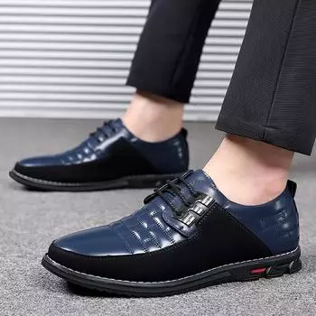 HPIOPL men s round head men s casual single shoes front lace-up casual shoes, flat heel casual men s shoes 38 синий