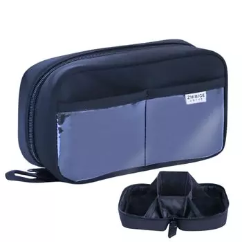 Хранение и переноска канцелярских принадлежностей Пенал широкий большой для гаджетов Кейс, Кейс, Открытие, Вместимость, Чехол, Многофункциональный, Простой, (Темно-синий)