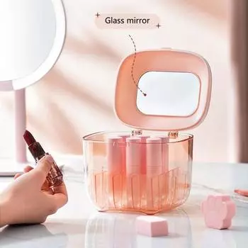 Хранение косметики с крышкой. Практичное встроенное зеркало для макияжа. Держатель для помады. Органайзер для макияжа. Коробка для губной помады. зелёный