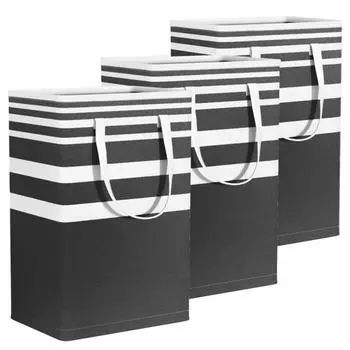 Хранение одежды Полосатый принт Удобная складная дышащая корзина для белья 75 л Органайзер для белья A