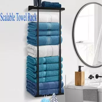 Хранение полотенец в ванной комнате Черный держатель для полотенец Декор для ванной комнаты Эстетические вешалки для полотенец в ванной Хранение полотенец для рулонных полотенец Органайзер чёрный