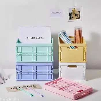 Хранение Простой настольный ящик для файлов Складной туалетный столик Коробка для хранения косметики Организация Артефакт Корзина для хранения канцелярских принадлежностей белый