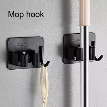 Хранение Установка без сверления Современная с боковым крючком Кухня Швабра Щетка для хранения Напольный органайзер Стойка для швабры серебряный