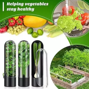 Хранитель трав для холодильника. Консервант для овощей. Хранитель свежести кинзы. Водонепроницаемые контейнеры для хранения тимьяна и укропа. Инструменты для консервации розмарина. чёрный