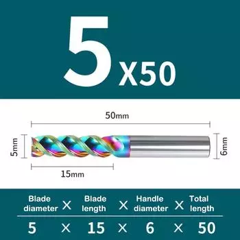 HRC65 Metal Milling Coated High Gloss Aluminum CNC Carving Bit Special CNC 3 Flute End Mill 5.0x15x6x50