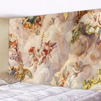 Христианская церковь, фреска, ангел, домашний декор, психоделическая сцена, гобелен, богемный декоративный лист, одеяло для дивана, коврик для йоги в стиле хиппи 70X100cm
