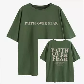 Христианская футболка большого размера Faith Over Fear «Господь на моей стороне», свободная футболка, женская модная повседневная хлопковая эстетичная футболка S зелёный