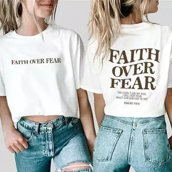 Христианская футболка Faith Over Fear, христианские рубашки, футболка с изображением Иисуса, модная эстетичная одежда с библейским стихом, топы унисекс с короткими рукавами S чёрный
