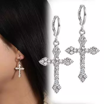 Христианские винтажные серьги с подвеской в виде креста с цирконием, готические религиозные серьги для женщин, модные ювелирные изделия в стиле панк, подарки на вечеринку серебряный