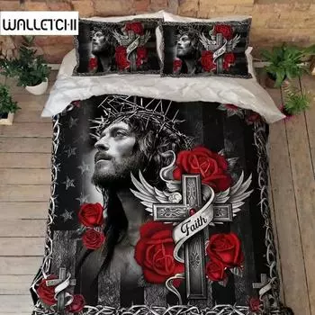 Христианский крест Иисус пододеяльник комплект постельного белья Вера превыше страха 3D Повседневный религиозный комплект пододеяльника пододеяльник King Size 70x133cm 2pcs