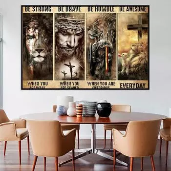 Христианский религиозный крест, воин, лев и ягненок, убеждения, абстрактное искусство, настенный постер, домашний декор, холст, живопись, настенные принты, художественное произведение 21x30cm No Frame как