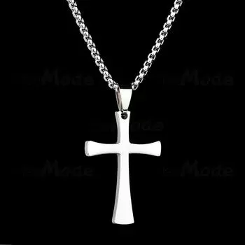 Христианский титановый крест из нержавеющей стали, простое ожерелье для мужчин и женщин, серебряный цвет, подвеска с распятием Иисуса, ожерелья