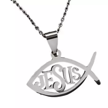 Христианское ожерелье Ichthys Ожерелье с подвеской в виде рыбы с цепочкой из нержавеющей стали Модное ожерелье, подходящее для женщин 50 см серебряный