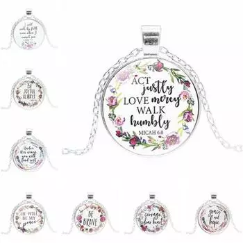 Христианство Библия Унисекс Ювелирные Изделия Кулон Стеклянный Кабошон Религиозное Ожерелье 3#