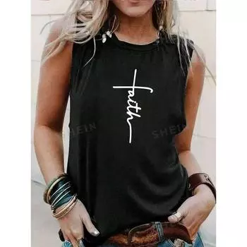 Христианство Иисус Крест Принт Женская майка Летняя повседневная женская модная майка уличная мода без рукавов S