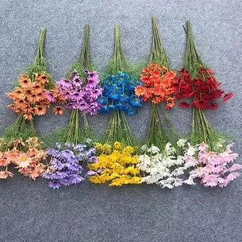 Хризантема Свадебный зал Дорожный путеводитель Реквизит для съемки Букет Мягкий декор для дома Цветочное искусство Моделирование Подсолнух Ромашки 10 sticks [50 flowers] красный