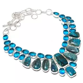 Хризоколла, топаз, ручная работа, серебряное ювелирное ожерелье 925 пробы, 18 дюймов, M5y96