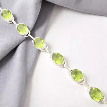 Хризолит Драгоценный камень 925 Стерлинговое серебро Ювелирные изделия Ручной работы Браслет 8 Подарок для жены RB-10-13