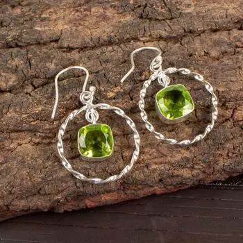 Хризолит Драгоценный Камень 925 Стерлинговое Серебро Ювелирные Изделия Ручной Работы Серьги-Подвески 1.60 EE-60-4