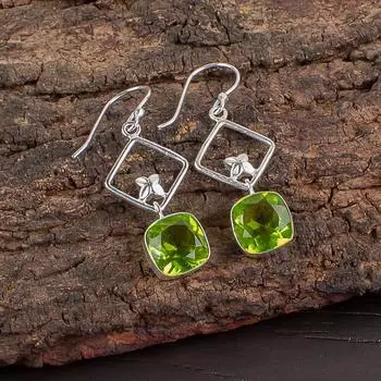 Хризолит Драгоценный камень 925 Стерлинговое серебро Ювелирные изделия Ручной работы Дизайнерские Серьги 1.70 EE-10-4