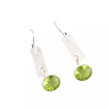 Хризолит Драгоценный камень 925 Стерлинговое серебро Ювелирные изделия Ручной работы Серьги 1,9 Свадебный подарок EE-168-8