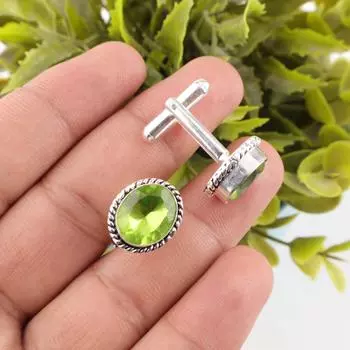 Хризолит Драгоценный Камень 925 Стерлинговое Серебро Винтажные Запонки Для Жениха и Друзей Жениха CL-1-12