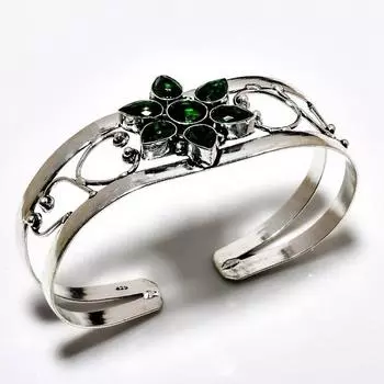 Хром-диопсид драгоценный камень 925 посеребренный ювелирный браслет ручной работы ювелирный браслет-манжета