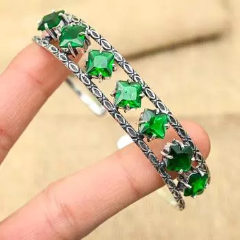 Хром-диопсид драгоценный камень ручной работы ювелирные изделия из стерлингового серебра 925 пробы довольно регулируемый браслет для нее