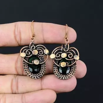 Хром-диопсид, драгоценный камень, серьги ручной работы из чистой медной проволоки, ювелирные изделия для женщин 2.56 Inches зелёный