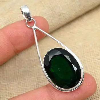 Хром-диопсид, драгоценный камень, стерлинговое серебро 925 пробы, ювелирные изделия, подвеска-цепочка ручной работы, свадебный подарок 2.16 inches зелёный