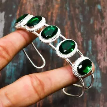 Хром-диопсид, драгоценный камень, стерлинговое серебро 925 пробы, замечательный ювелирный браслет ручной работы, регулируемый зелёный