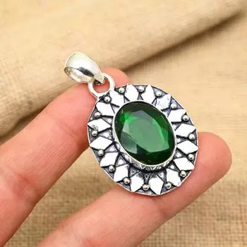 Хром-диопсид драгоценный камень стерлингового серебра 925 пробы красивый ювелирный кулон ручной работы