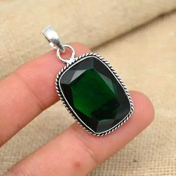 Хром-диопсид-драгоценный камень, твердое серебро 925 пробы, необычные подвески ручной работы, ювелирные изделия 1.57 Inches зелёный