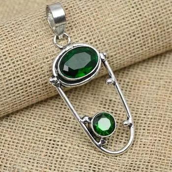 Хром-диопсид-драгоценный камень, твердый кулон из стерлингового серебра 925 пробы, подвеска ручной работы для нее 2.16 Inches зелёный