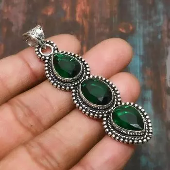 Хром-диопсид драгоценный камень твердый стерлингового серебра 925 пробы замечательный ювелирный кулон ручной работы 2.76 Inches зелёный