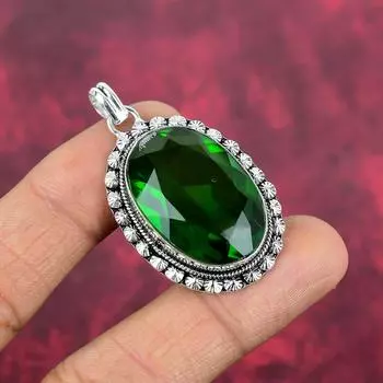 Хром диопсид драгоценный камень ювелирные изделия ручной работы 925 цельное серебро ювелирные изделия очаровательный кулон подарок для нее 1.85 Inches зелёный