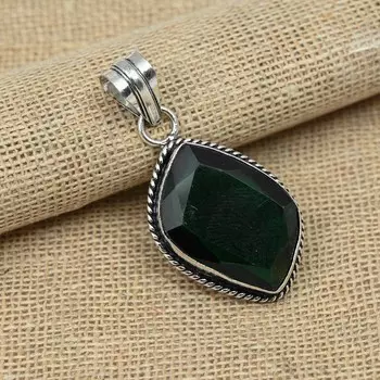 Хром-диопсид ювелирные изделия ручной работы из твердого стерлингового серебра 925 пробы с драгоценным камнем для нее 1.77 Inches зелёный