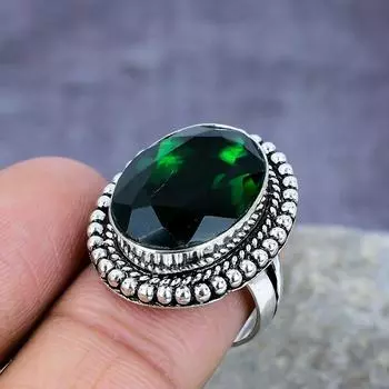 Хром-диопсидовый драгоценный камень ручной работы из стерлингового серебра 925 пробы Изысканное кольцо 4 зелёный