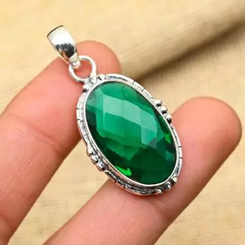 Хром-диопсидовый драгоценный камень ручной работы из твердого стерлингового серебра 925 пробы для ювелирных изделий для нее 1.75 Inches зелёный