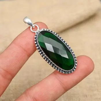 Хром-диопсидовый драгоценный камень ручной работы из стерлингового серебра 925 пробы, ювелирные изделия на День Благодарения 1.97 Inches зелёный