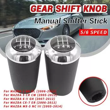 Хром для MAZDA 3 BK BL 5 CR CW 6 II GH CX-7 ER MX-5 NC III 23 MT 5/6-ступенчатая ручка переключения передач кожаная рукоятка рычага переключения передач с головкой