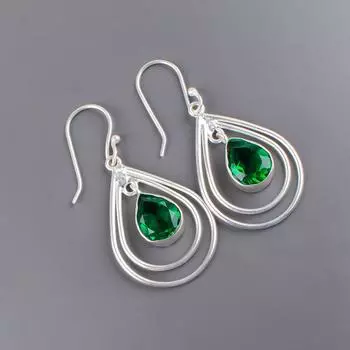 Хромдиопсид Драгоценный камень 925 Проба Серебряные украшения Ручная работа Серьги-капли 2.00 EE-34-9