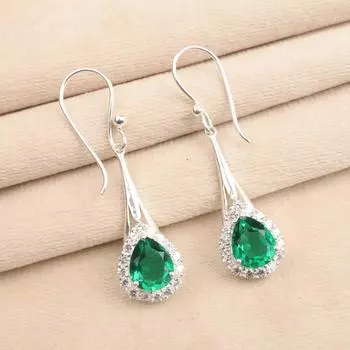 Хромдиопсид Драгоценный камень 925 Стерлинговое серебро Циркон Подвески/Серьги-подвески 1,86 CZE-7-3