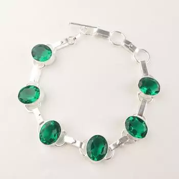 Хромдиопсид Драгоценный камень 925 Стерлинговое серебро Ювелирное изделие Цепочка Браслет 9 Для женщин RB-6-1