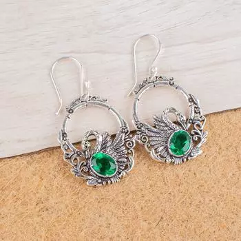 Хромдиопсид Драгоценный камень 925 Стерлинговое серебро Ювелирные изделия Серьги-подвески 1,64 CE-2-10