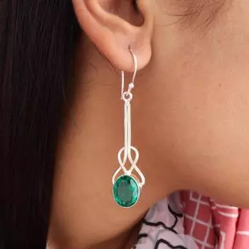 Хромдиопсид Драгоценный камень 925 Стерлинговое серебро Ювелирные изделия Ручной работы Серьги 1,76 EE-171-6