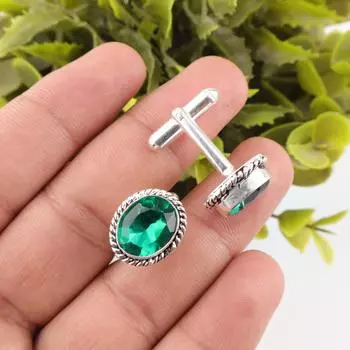 Хромдиопсид Драгоценный камень 925 Стерлинговое серебро Ювелирные изделия Мужские Запонки для официальной одежды CL-1-10